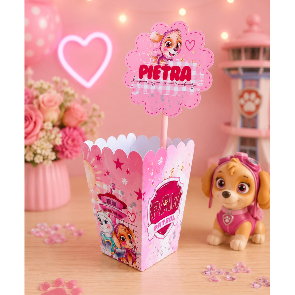 Centro De Mesa Cachepo Patrulha Canina Menina Festa Infantil Lembrancinha de Aniversário.