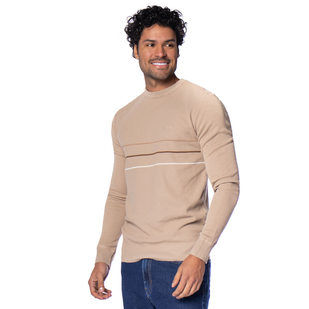 Suéter Masculino Gangster Texturizado Linhas Caqui