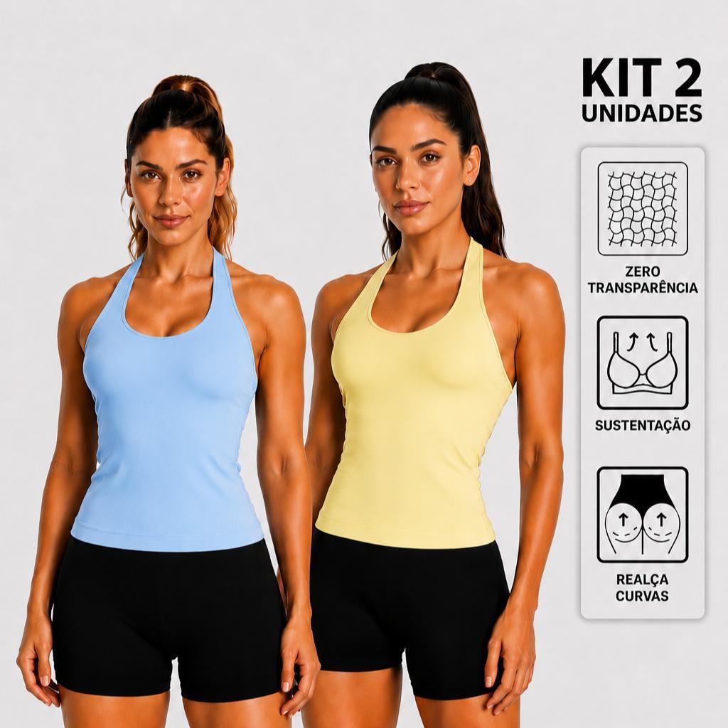 Kit 2 Regata Treino Fitness Feminino Frente Única Sustentação Costa Nua Blusa Poliamida Básica Camiseta Academia