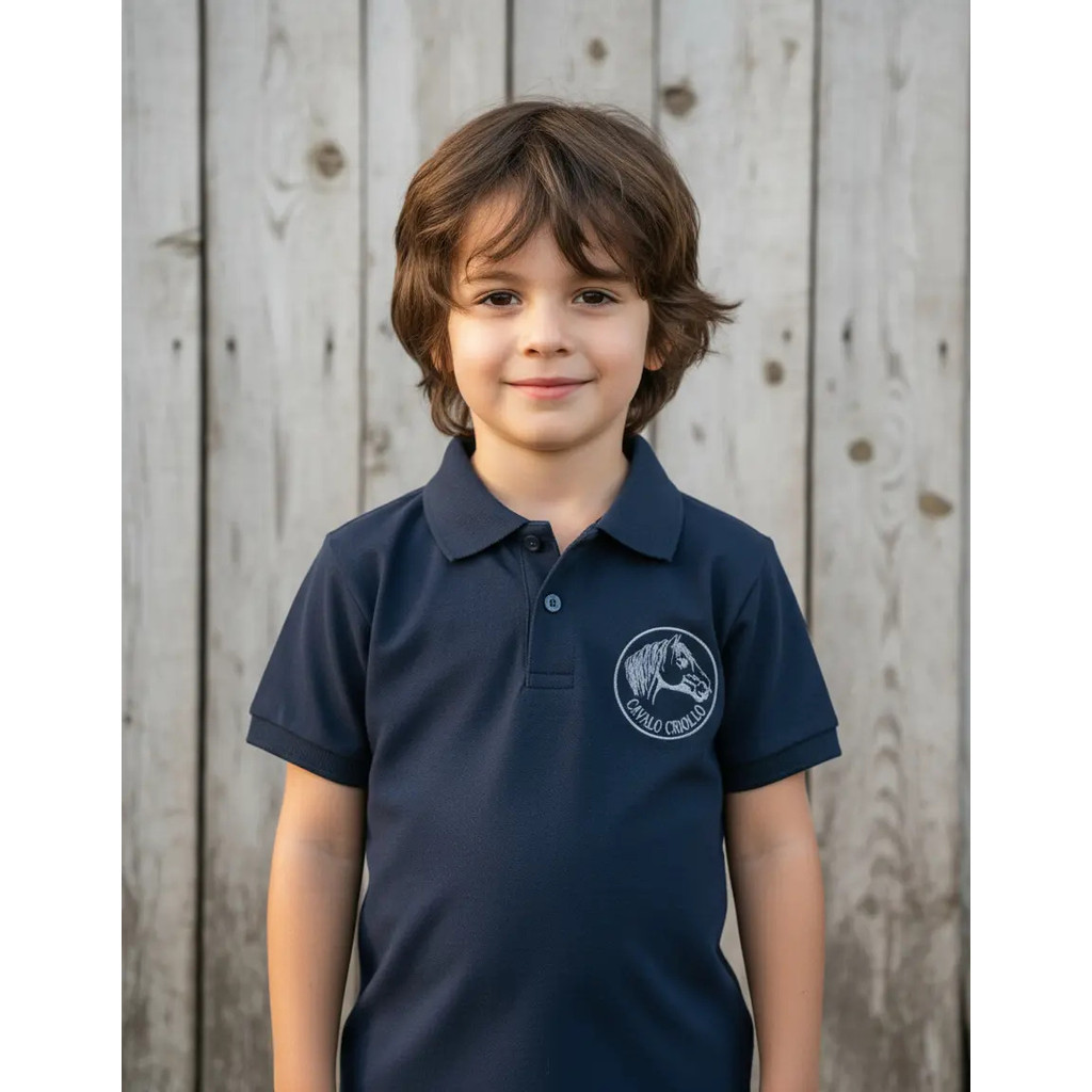 Camisa Polo Infantil Menino Menina Bordado Cavalo Crioulo Gaúcho Pilcha Gaúchinho
