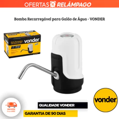 Bomba De Água Elétrica USB Recarregável Compacta Portátil Led Para Galão Vonder