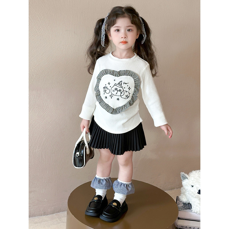 Meninas versão coreana camiseta de manga comprida primavera outono estilo infantil estilo ocidental camisa de fundo bebê