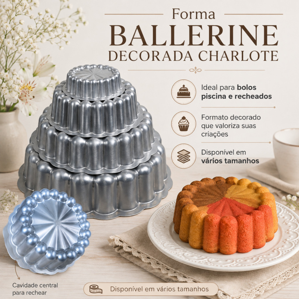 Forma Ballerine Charlote Caparroz Varios Tamanhos Alumínio Bolo Piscina Recheado Decorado Confeitaria