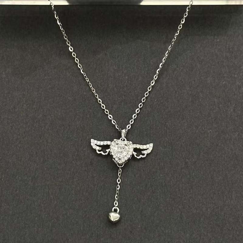 Colar Coração do Cupido Mais Vendido para Mulheres, Colar de Zircônia em Forma de Coração com Anjo Romântico, Presente p