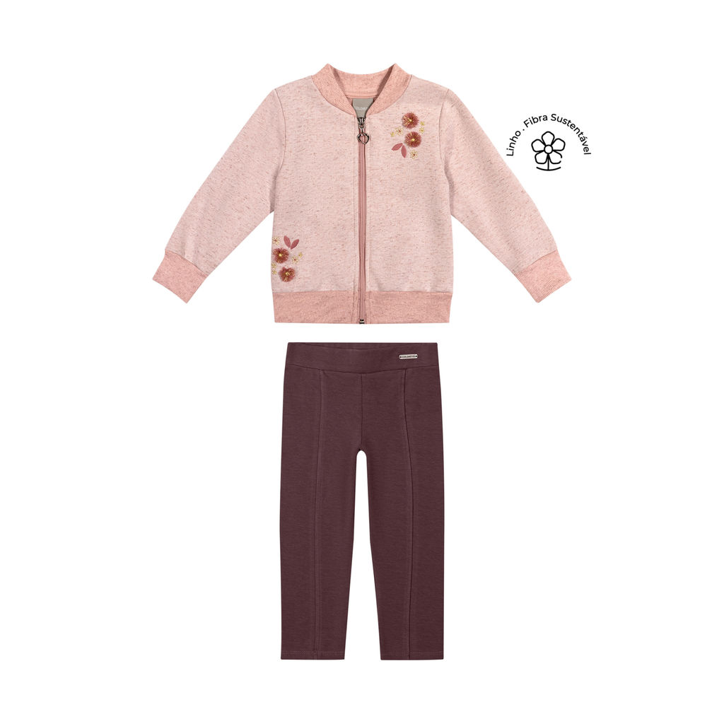 Conjunto Infantil Menina Flores Bordado Colorittá Rosa