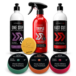Kit Polimento Profissional Fast Cut One Step Cera Triple Wax Autoamerica + Boina 6" Top Premium Brilho