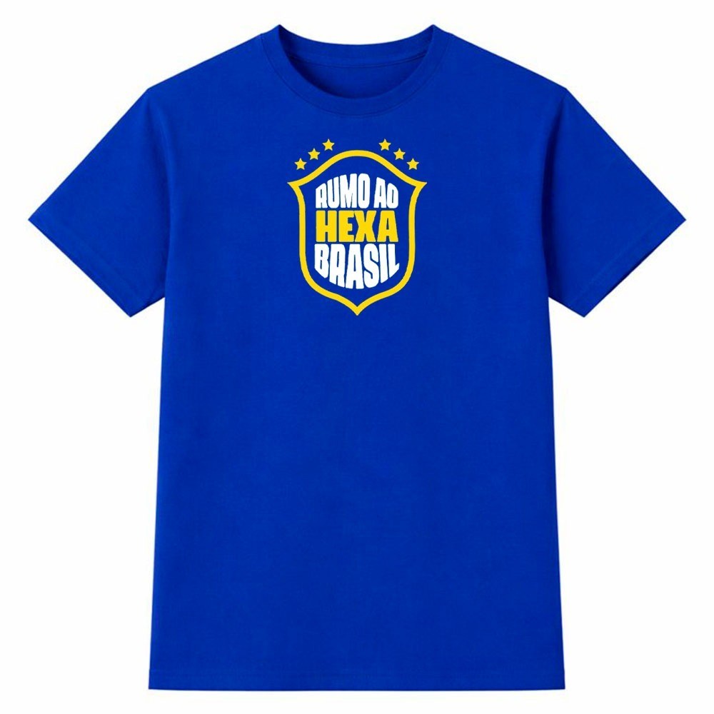 Camiseta Masculina 100% Algodão Camisa Rumo ao Hexa Brasil Copa do Mundo Futebol Seleção Moda Casual