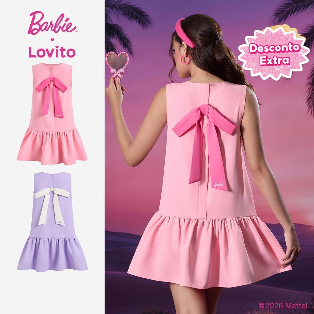 (New Arrival) Barbie™ X Lovito Vestido Roxo Mini Feminino Primavera/Verão A Bloc
