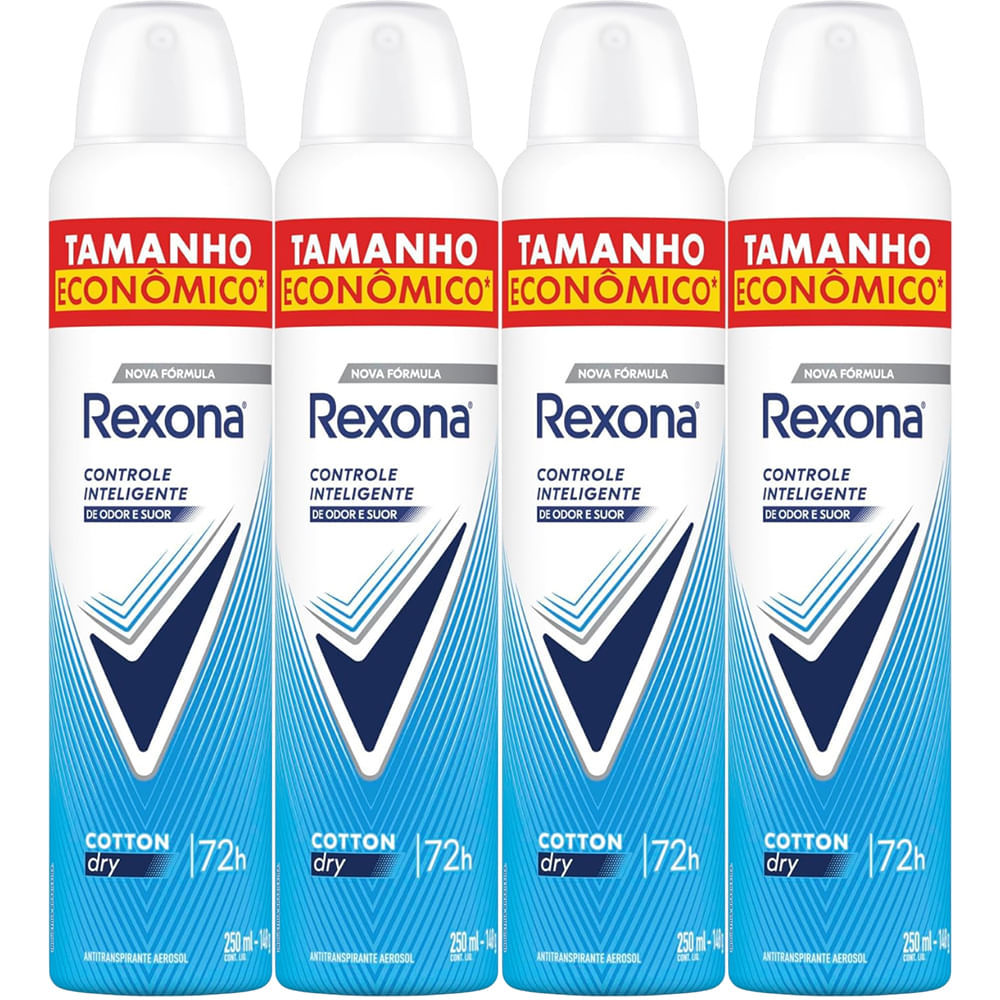 Kit Desodorante Aerosol Rexona Cotton Dry Azul 250ml - 4 Unidades