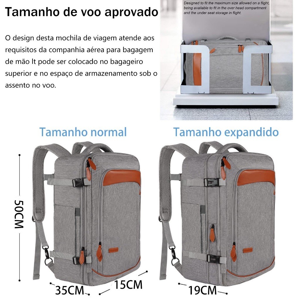 Mochila 4 em 1 administrativa e de viagem grande com porta USB para carregar notebook — imagem 2 de 2