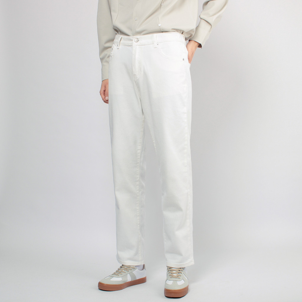 Calças de brim brancas masculinas soltas calças de perna reta calças masculinas Street Wear tornozelo comprimento calças