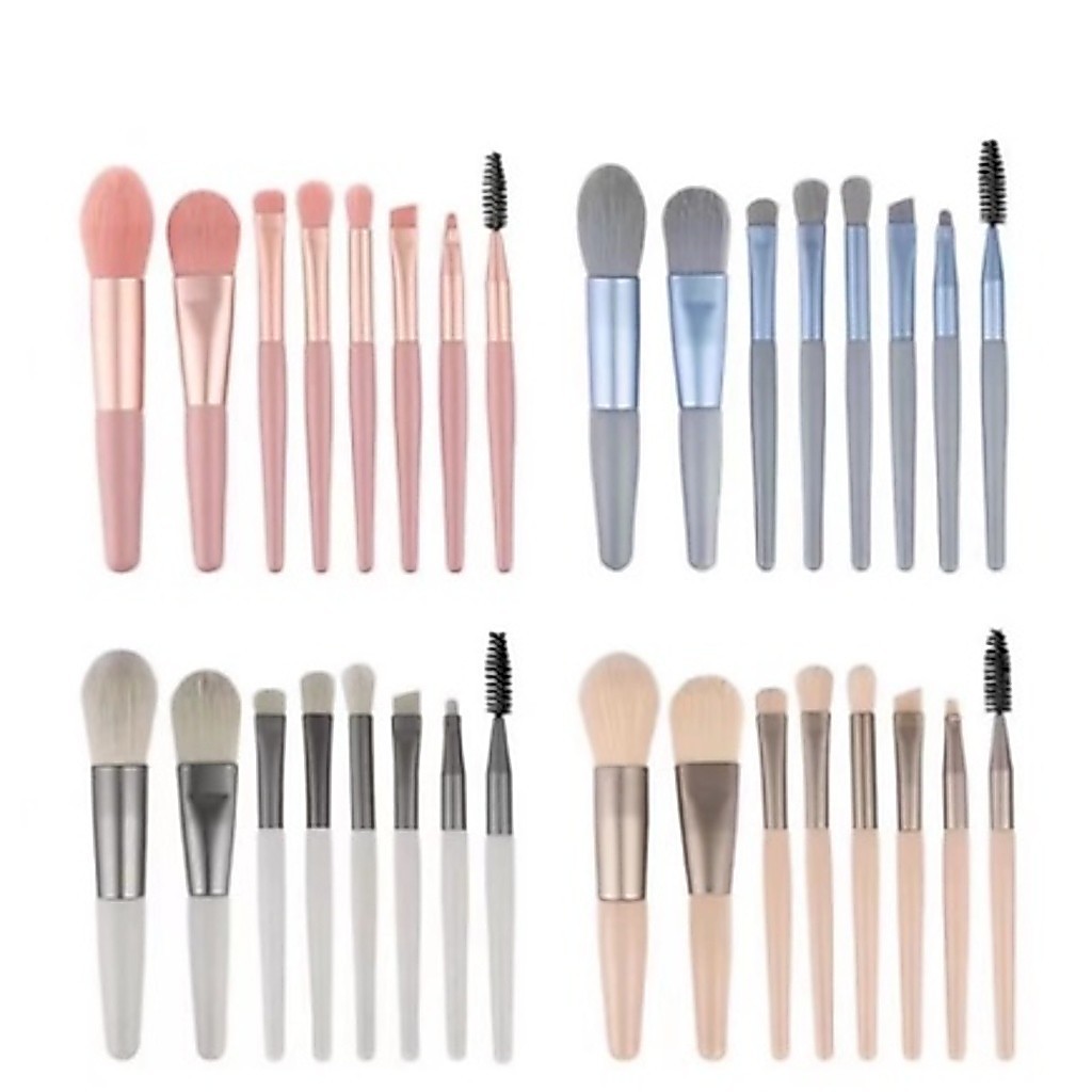 Kit HB-0 com 8 pincéis de maquiagem, incluindo estojo de viagem transparente. Lançamento de novo produto.