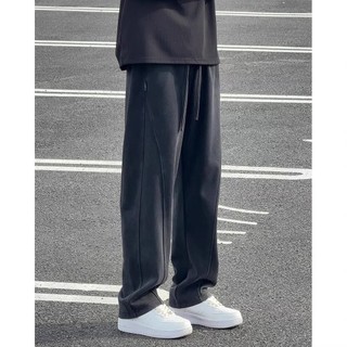 Fat Custom [Calças T-Leg] Tamanho grande outono inverno mais fino Look lavado preto moletom capa solta carne Casual