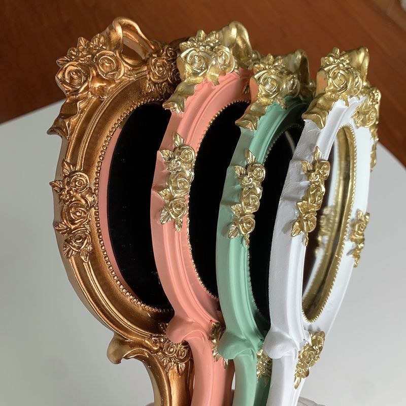 Traje antigo espelho em relevo estilo Hong Kong espelho de maquiagem portátil estilo Retro adereços franceses princesa p