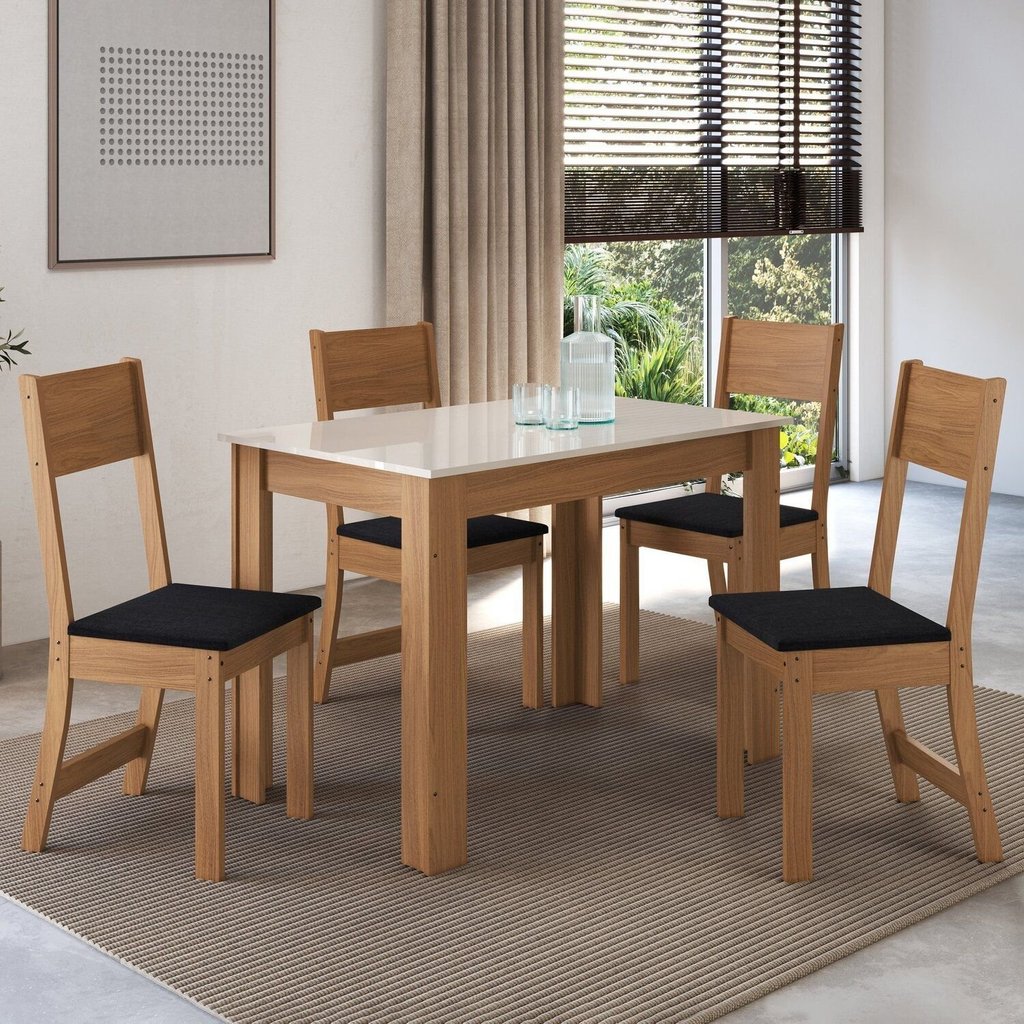 Conjunto Sala de Jantar 1 Mesa 4 Cadeiras Versalhes Amarelo/Freijó/Off-White/Preto Freijó/Off White/Preto