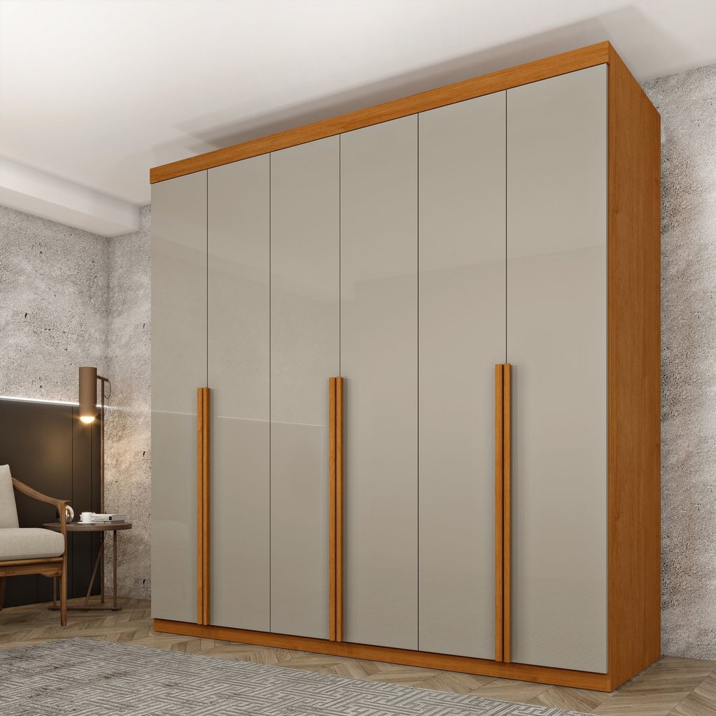Guarda Roupa Casal 100% MDF 6 Portas 4 Gavetas 218cm Milano Yescasa Bege/Cinamomo/Off White Cinamomo/Off White