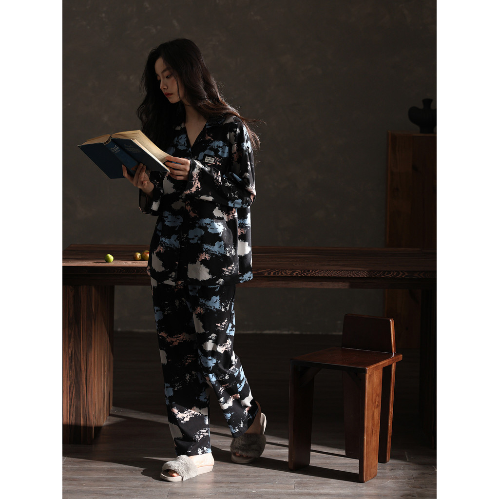 Pijamas femininos primavera outono algodão macio manga comprida terno 2026 novo estilo Cardigan Loungewear outono invern