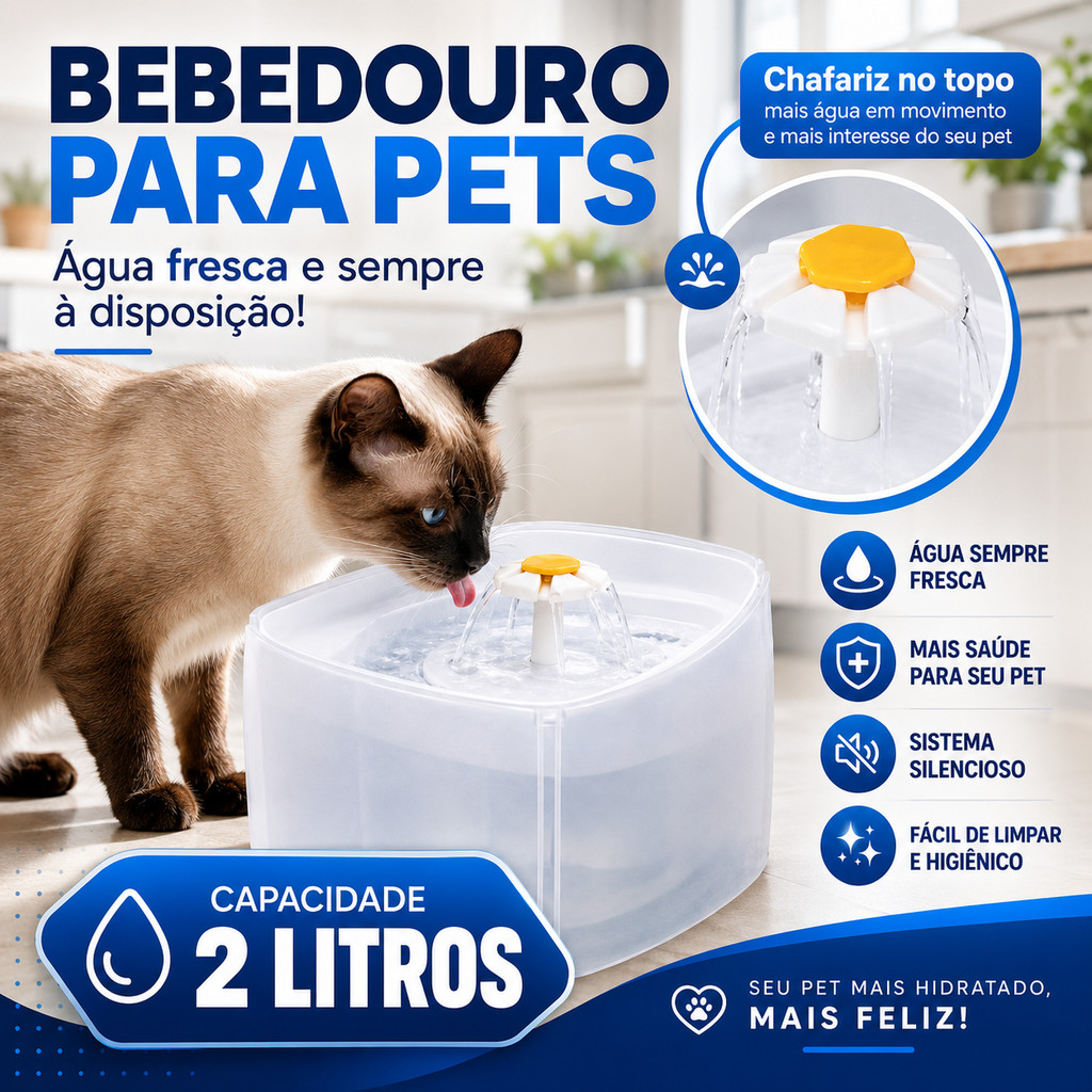 Fonte de Água Automática para Gatos ​​com Filtro de Circulação Baixo Consumo de Energia e Fácil de Limpar