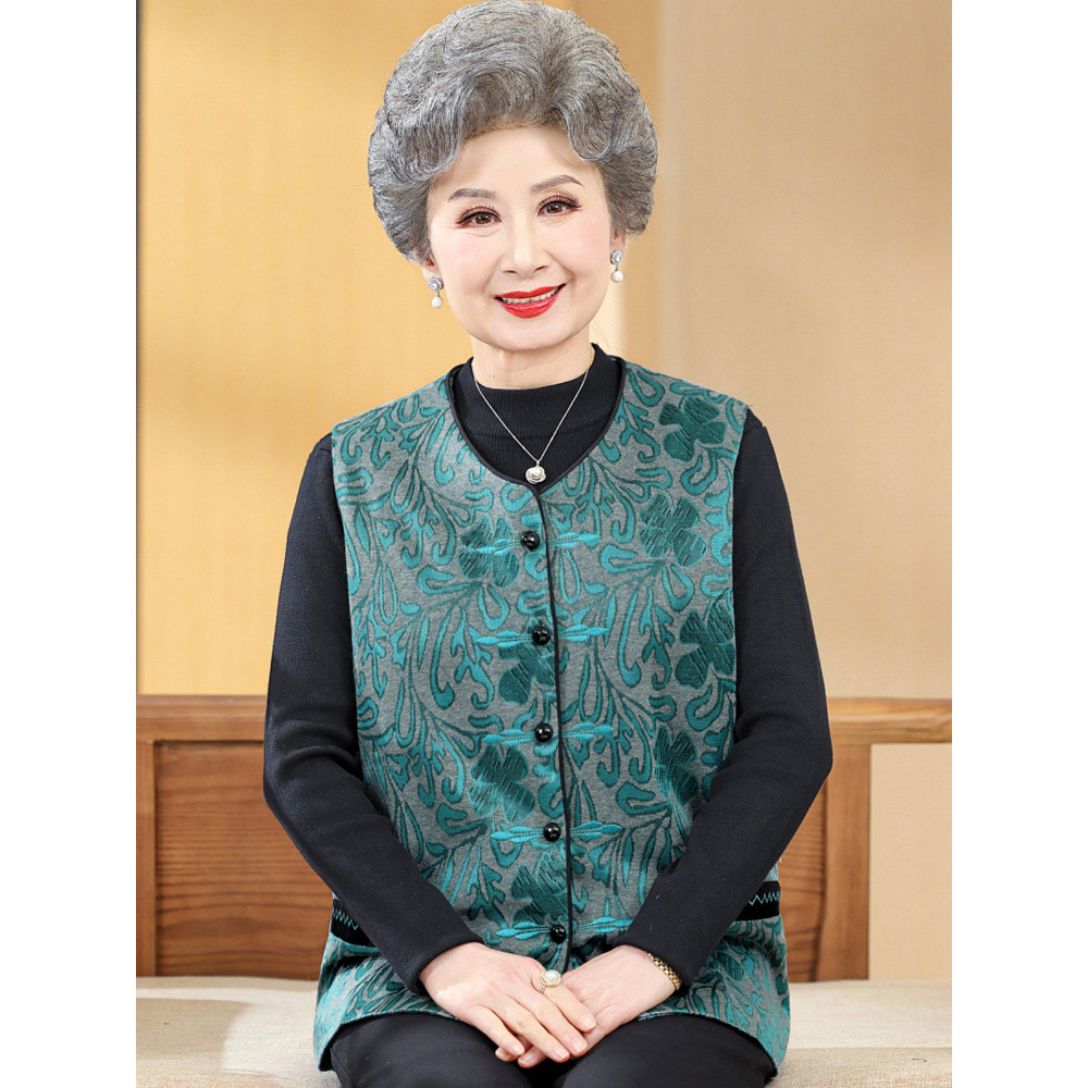 Granny outono colete colete de meia-idade idosos Popular estilo ocidental colete feminino mãe colete jaqueta velha senho