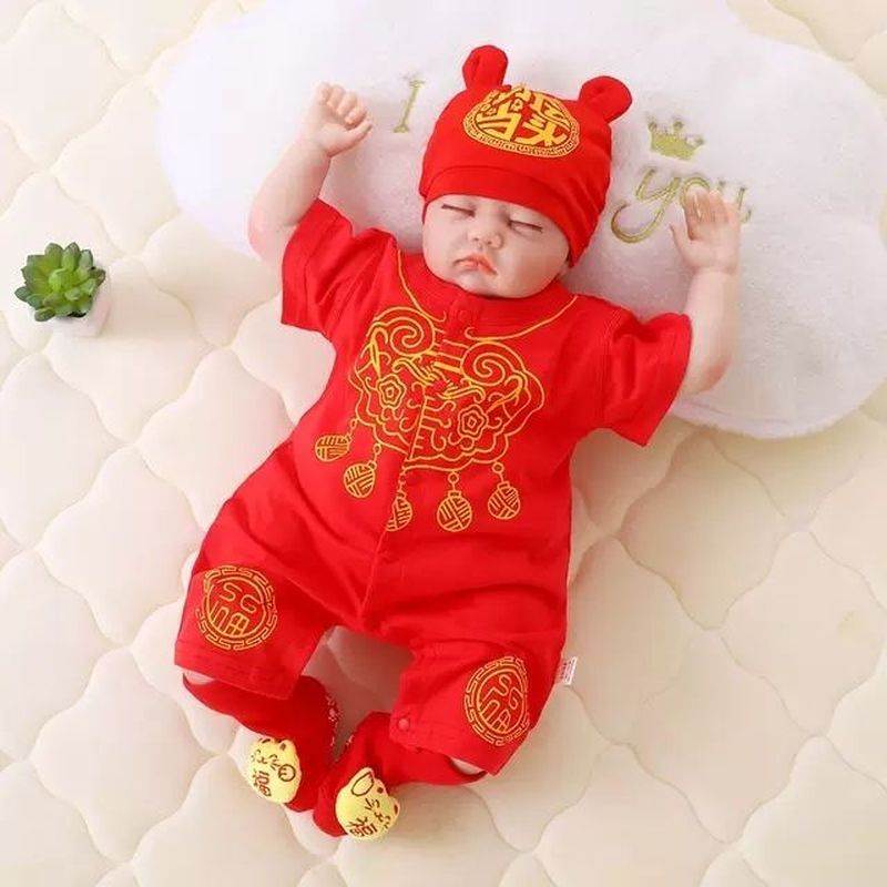 Roupas de bebê roupas de bebê roupas de bebê vermelho mês inteiro roupas verão estilo fino bebê festivo cem dias roupas