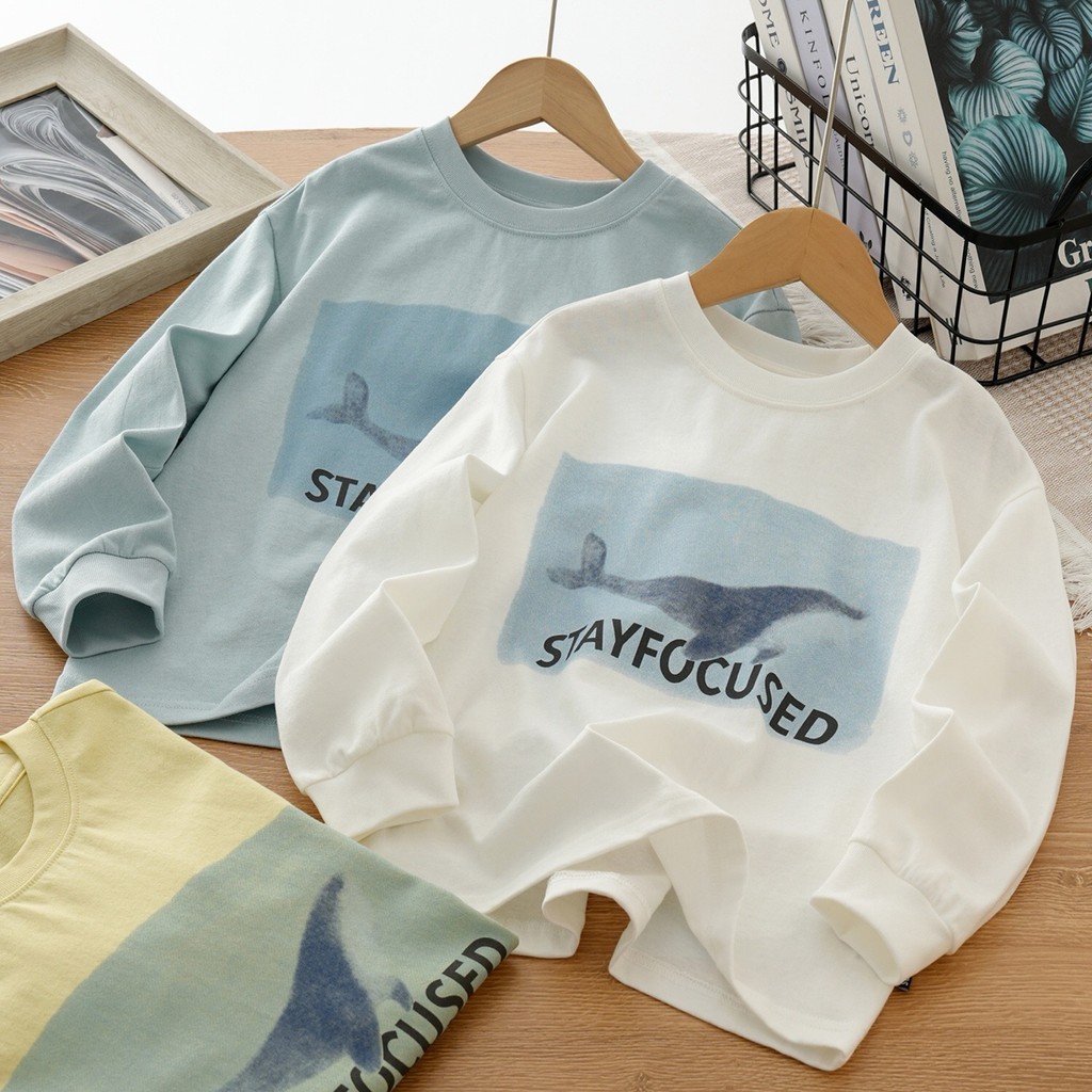 100% algodão crianças camiseta de manga comprida outono meninos algodão macio ceroso camisa de fundo meninos solto respi