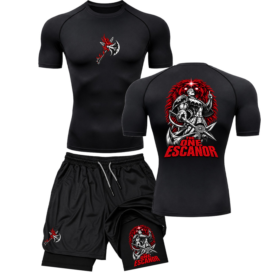 Kit Compressão Masculino Camiseta + Short 2 em 1 Academia Fitness Treino The One Escanor Leao