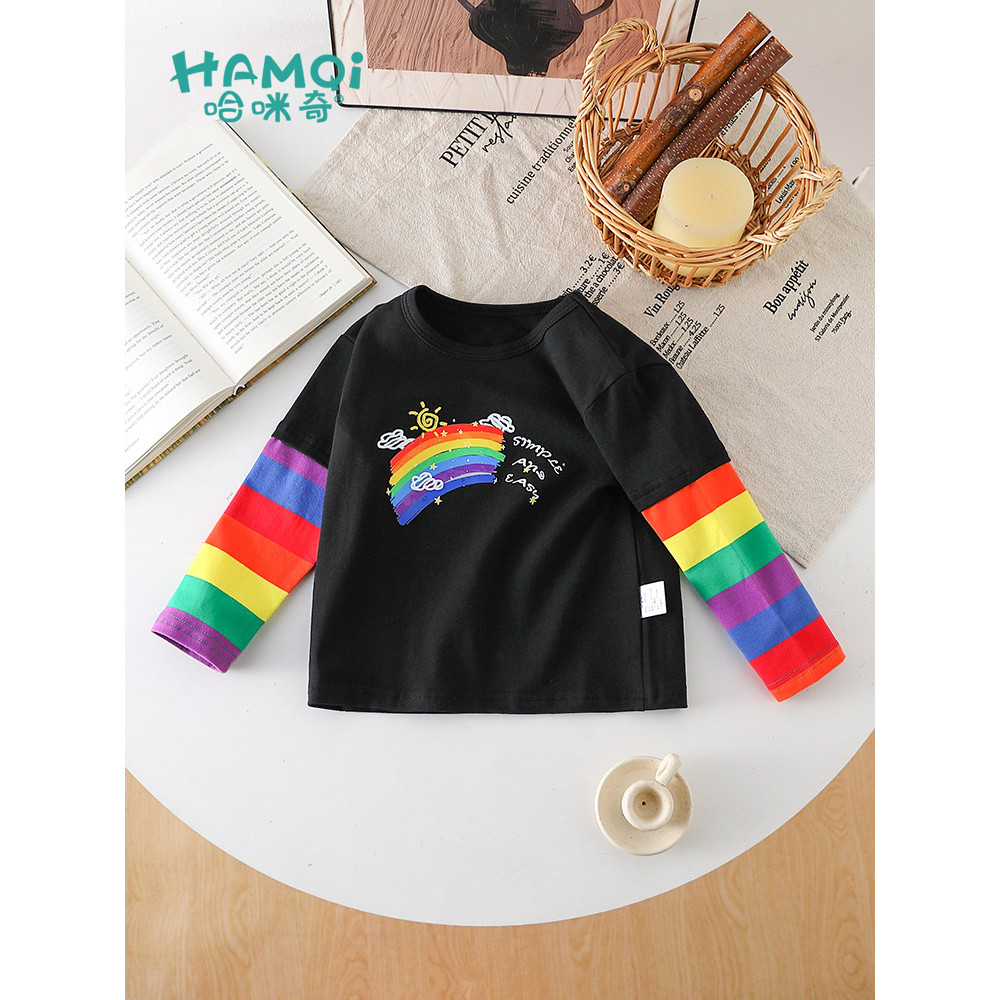 Meninos camiseta de manga comprida primavera outono novo estilo roupas infantis bebê listrado camisa de fundo pequenas c