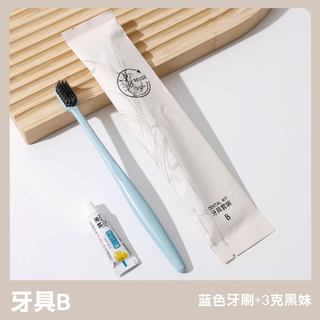 Escova de dentes descartável para hotel feita de palha de trigo e carvão de bambu com cerdas macias, embalada em papel d