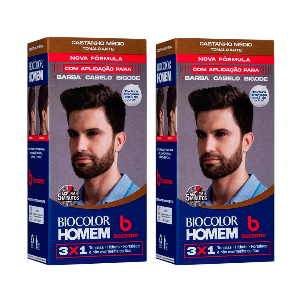 Kit Tonalizante Biocolor Homem Castanho Médio - 2 Unidades