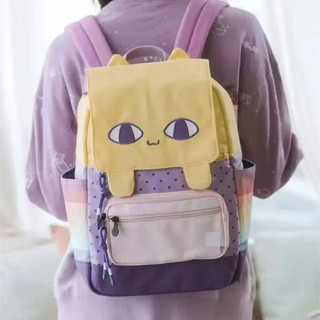 Mochila leve e pequena com estampa de gato amarelo, estilo feminino versátil, atmosfera Y2k, dois designs de desenho ani