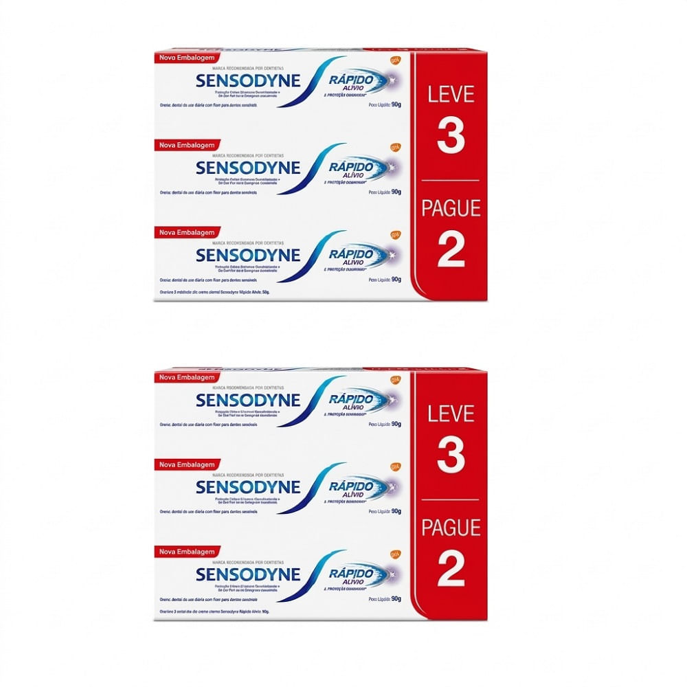 Kit 2 Creme Dental Sensodyne Rápido Alívio 3 Un Cada