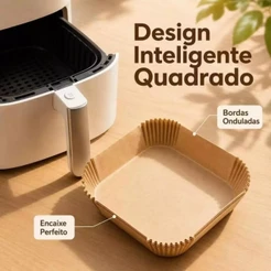 Forma de Papel para Air Fryer 20cm com 50 Descartável Antiaderente Quadrada Resistente até 230°C