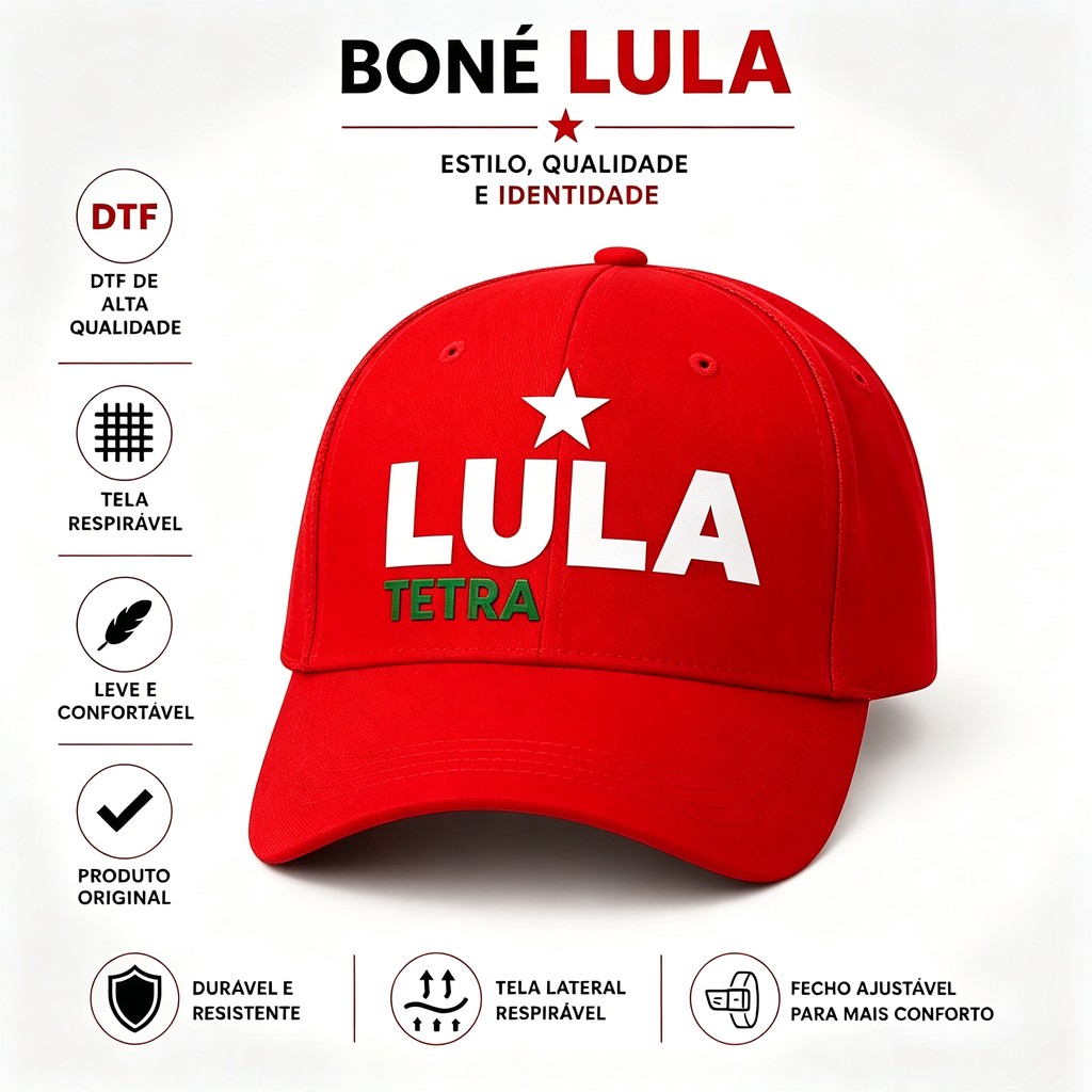 Boné Lula PT Tetra O Brasil Feliz De Novo Aba Curva