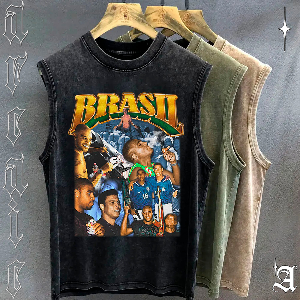 Camiseta Regata ESTONADA Lavada Brasil 2002 Seleçao Brasileira Gym Vintage 90s Unissex