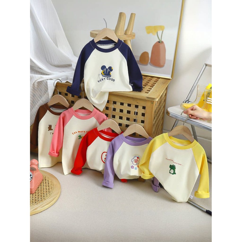 Bebê meninos puro algodão manga comprida camiseta roupas de outono primavera outono crianças bebê meninas crianças class