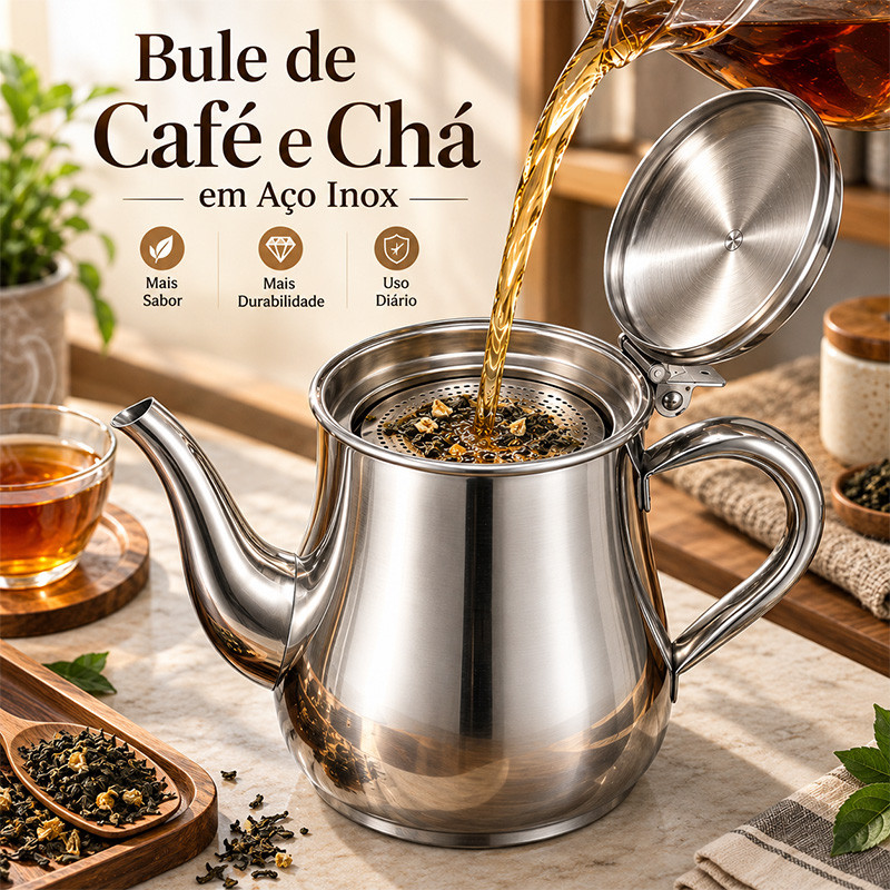 Bule Multiuso Inox Alça Imperial com Tampa para Café Chá Leite 280/420/550ML Casa