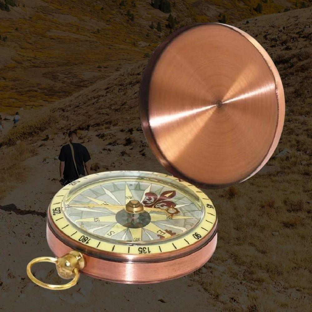 Bússola De Bolso Portátil , Externa De Cobre De Material De Latão Acampamento Com Display Luminoso Dourado