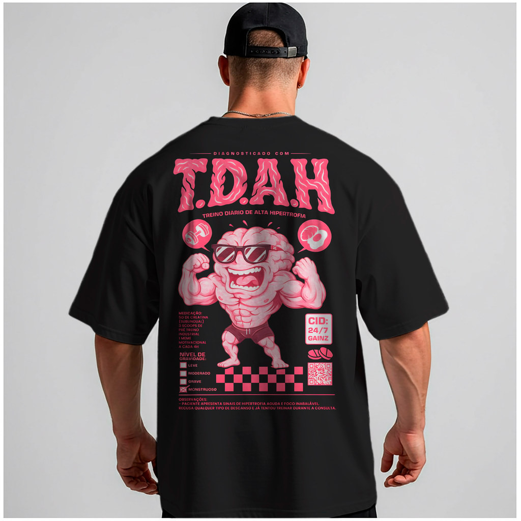 [Premium Algodão Puro]TAC Camiseta Oversized Masculina Tdah  Maromba Treino Academia 100% Algodão
