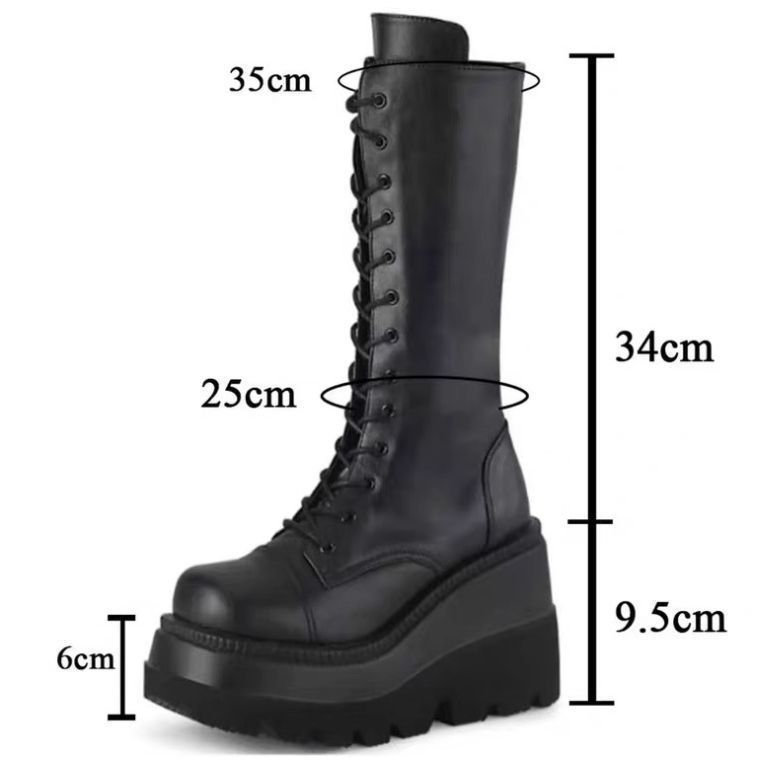 Botas femininas de sola grossa para motociclista, mas sapatos com aumento de altura do joelho, estilo fino com forro úni