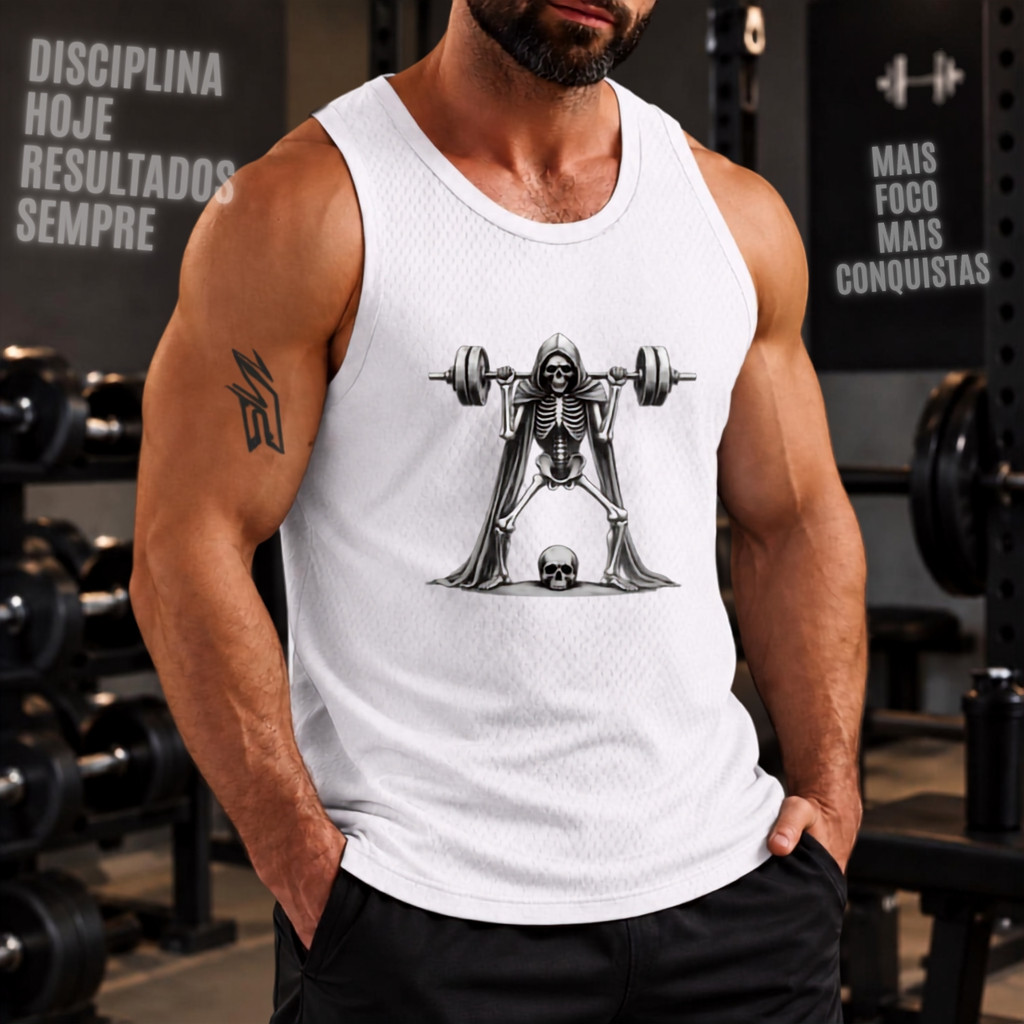 Regata Masculina Cavada 100% Algodão Estampada Academia Musculação Treino Fitness Pronta Entrega esqueleto premium