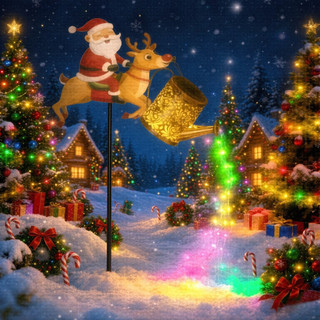 2027 Regador Solar De Natal Luz Decorativa Santa Equitação Rena Quintal Estaca À Prova D'água Ao Ar Livre LED Cachoeira 
