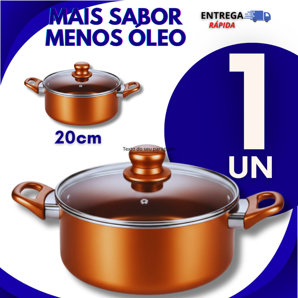 1 Und Caçarola Cobre 20 cm Antiaderente Com Tampa De Vidro Camadas De Teflon Utilidades Panelas