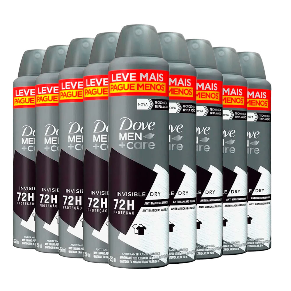 Kit Desodorante Aerosol Dove Men Invisible Dry 250ml - 9 unidades