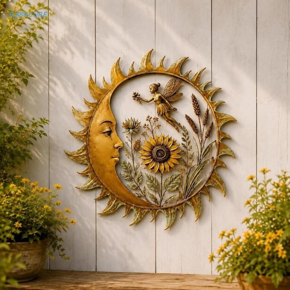 Decoração De Parede De Lua De Libélula , Arte Metal Rústico Retrô , Acabamento Envelhecido Elegante , Destaque Redondo À