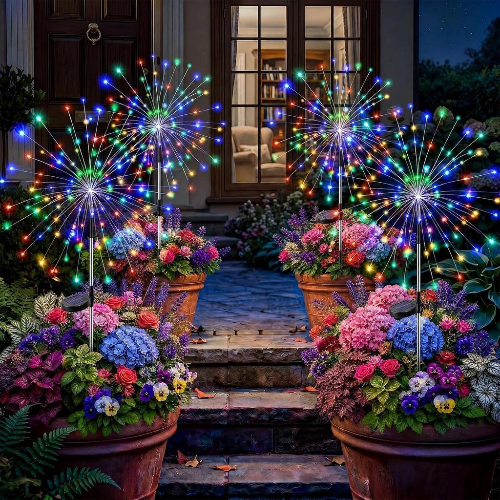 KIT 2 Lâmpadas Solares Jardim 120/200 LEDs, Enfeite de Natal para Flores, DIY, Pátio, Quintal, Canteiros Flores Caminhos