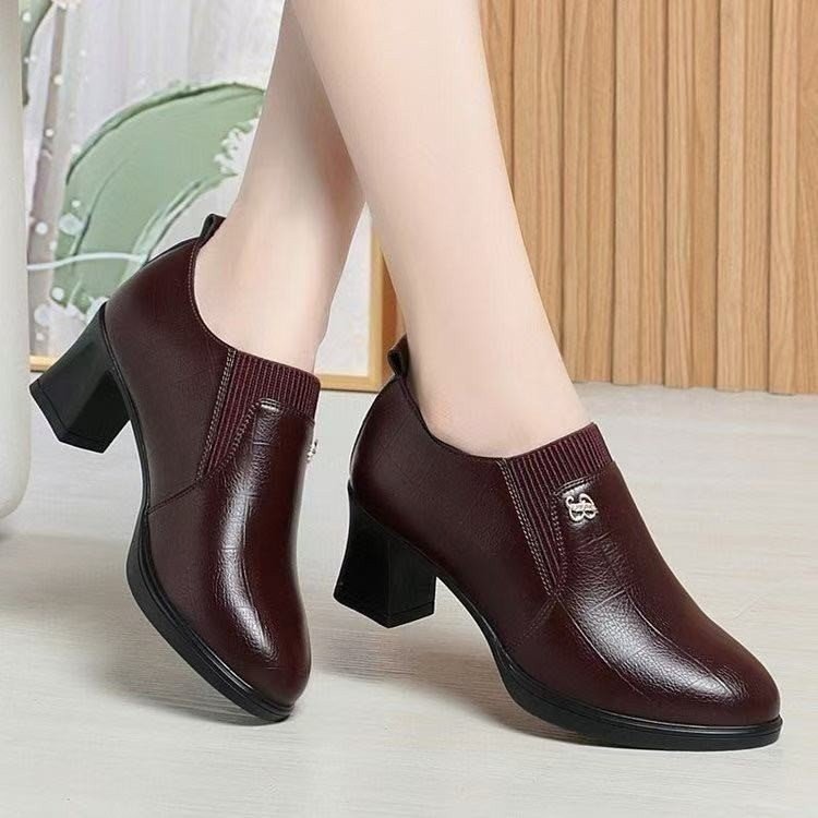 Sapatos únicos sapatos de couro femininos não cansados pés boca profunda sola macia