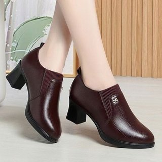 Sapatos únicos sapatos de couro femininos não cansados pés boca profunda sola macia