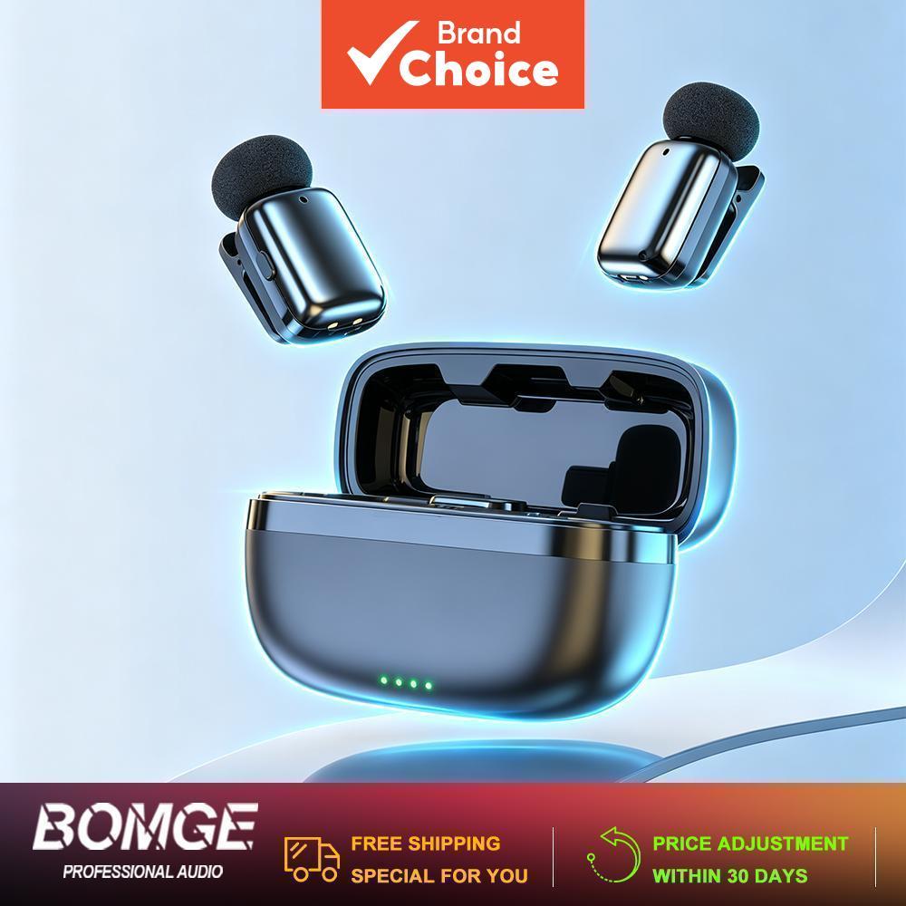 BOMGE Microfone de Lapela Sem Fio 2 em 1 2.4G, Redução Inteligente de Ruído Multi-CDSP, Estojo de Carregamento, 30 horas