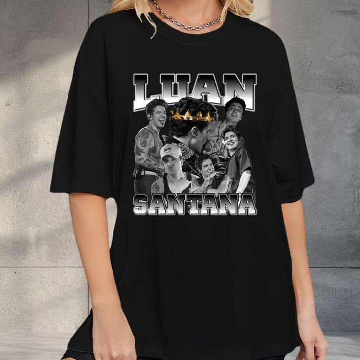 Camiseta Unissex Oversized Plus Size Feminina Masculina Estampa Luan Santana Collage Monocromático Coroa Dourada algodão
