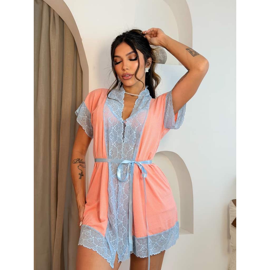 Robe Feminino Modelo De Luxo Canelado com Detalhes em Renda – Elegante, Confortável e Sofisticado
